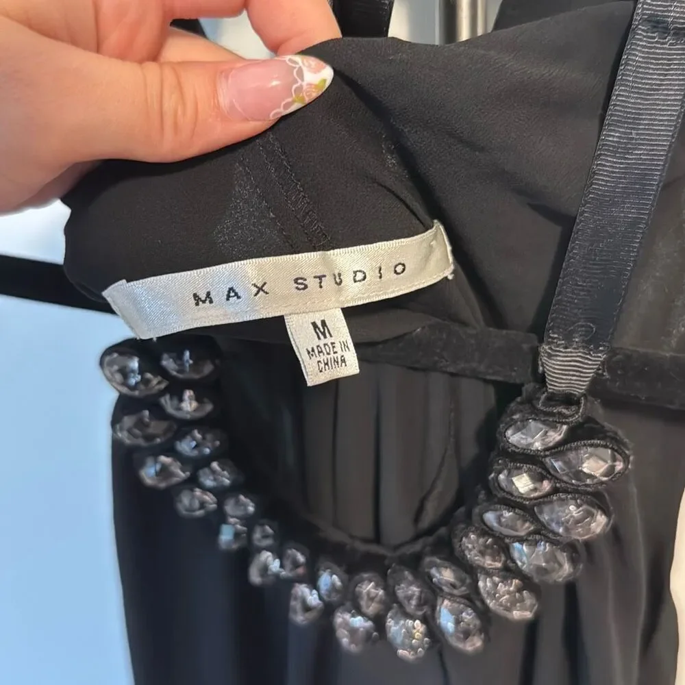 MAX STUDIO Halter Neck Trapeze Dress Medium   Crystal like neckline‎ with jewels - Picture 3 of 6